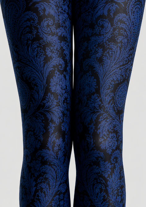 Dark Blue Paisley Tights Vintage Damask Pantyhose L68-34