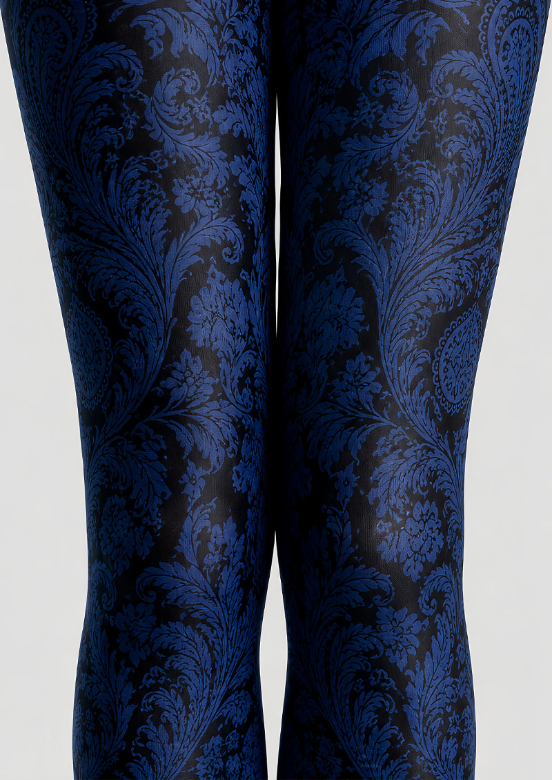 Dark Blue Paisley Tights Vintage Damask Pantyhose L68-34