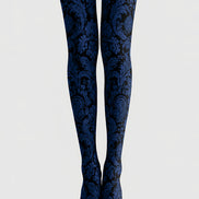 Dark Blue Paisley Tights Vintage Damask Pantyhose L68-34