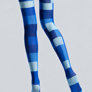 Blue Geometric Pantyhose Checkerboard Fashion Tights L68-35
