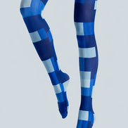 Blue Geometric Pantyhose Checkerboard Fashion Tights L68-35