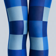 Blue Geometric Pantyhose Checkerboard Fashion Tights L68-35