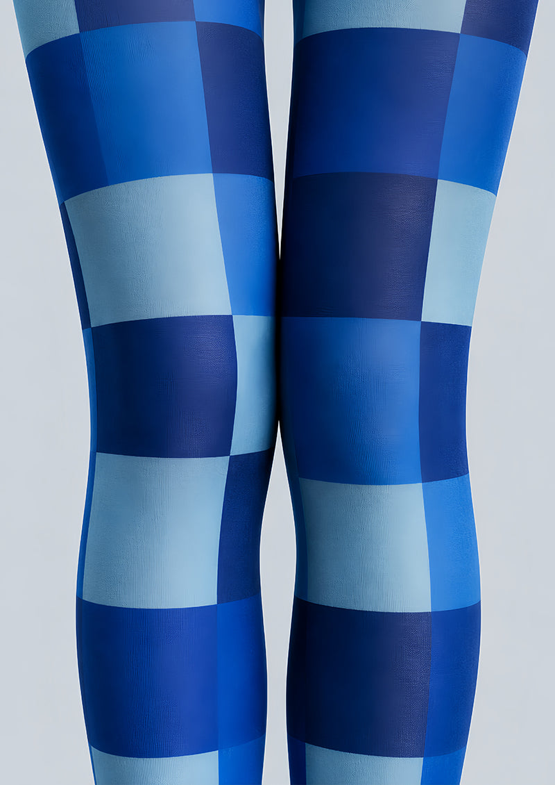 Blue Geometric Pantyhose Checkerboard Fashion Tights L68-35