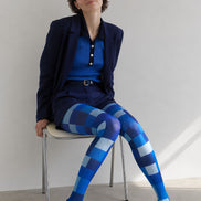 Blue Geometric Pantyhose Checkerboard Fashion Tights L68-35