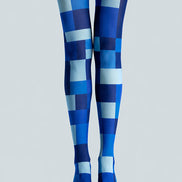Blue Geometric Pantyhose Checkerboard Fashion Tights L68-35