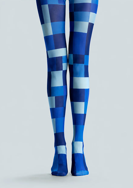 Blue Geometric Pantyhose Checkerboard Fashion Tights L68-35