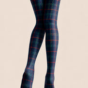 Navy Tartan Plaid Tights Preppy Patterned Pantyhose L68-36