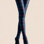 Navy Tartan Plaid Tights Preppy Patterned Pantyhose L68-36