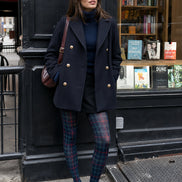 Navy Tartan Plaid Tights Preppy Patterned Pantyhose L68-36