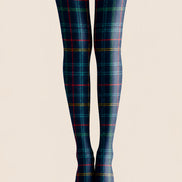 Navy Tartan Plaid Tights Preppy Patterned Pantyhose L68-36