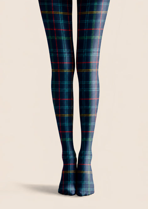 Navy Tartan Plaid Tights Preppy Patterned Pantyhose L68-36