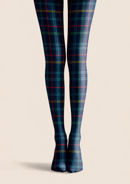 Navy Tartan Plaid Tights Preppy Patterned Pantyhose L68-36