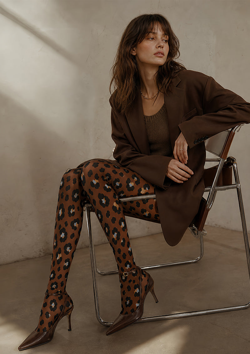 Classic Leopard Tights Brown Animal Print Hosiery L68-37
