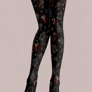Black Christmas Tights Festive Graphic Pantyhose L68-38