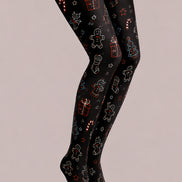 Black Christmas Tights Festive Graphic Pantyhose L68-38