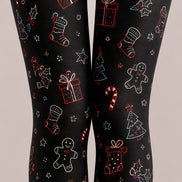 Black Christmas Tights Festive Graphic Pantyhose L68-38