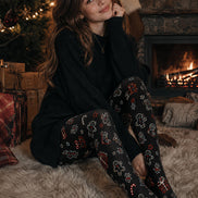 Black Christmas Tights Festive Graphic Pantyhose L68-38