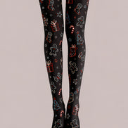 Black Christmas Tights Festive Graphic Pantyhose L68-38