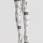 Music Note Tights Black White Piano Pattern Hosiery L68-39
