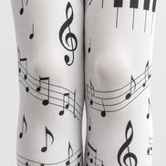 Music Note Tights Black White Piano Pattern Hosiery L68-39