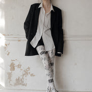 Music Note Tights Black White Piano Pattern Hosiery L68-39