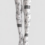 Music Note Tights Black White Piano Pattern Hosiery L68-39