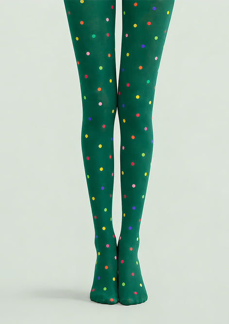 Colorful Polka Dot Pantyhose Green Graphic Tights L68-3
