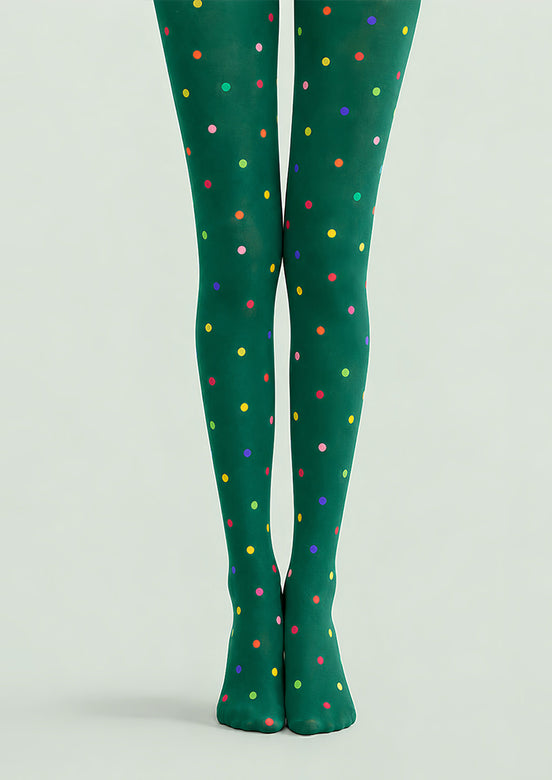 Colorful Polka Dot Pantyhose Green Graphic Tights L68-3