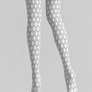 White Tights Black Diamond Lattice Graphic Pantyhose L68-41