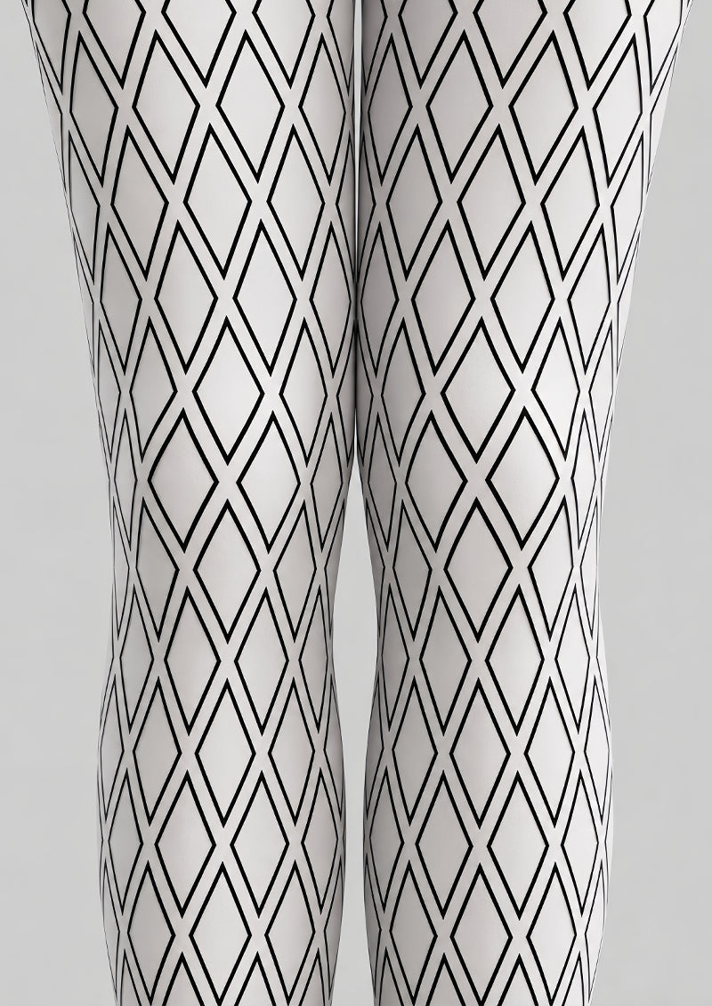 White Tights Black Diamond Lattice Graphic Pantyhose L68-41