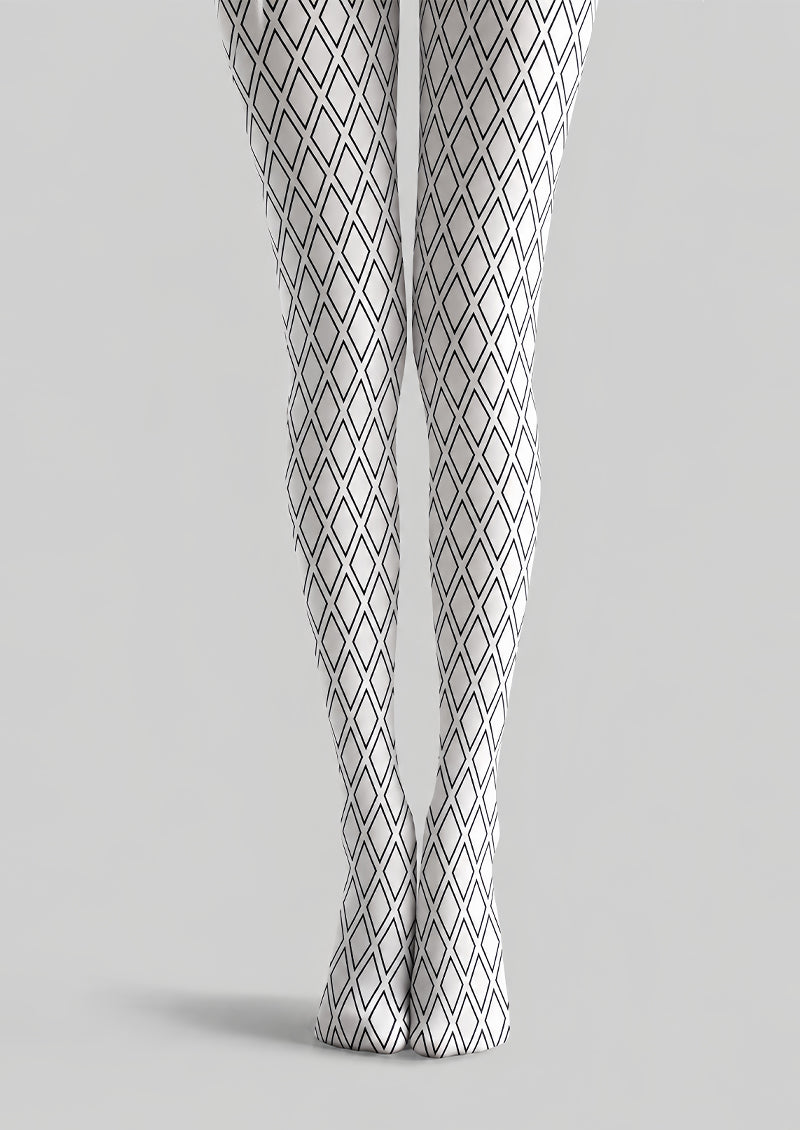 White Tights Black Diamond Lattice Graphic Pantyhose L68-41