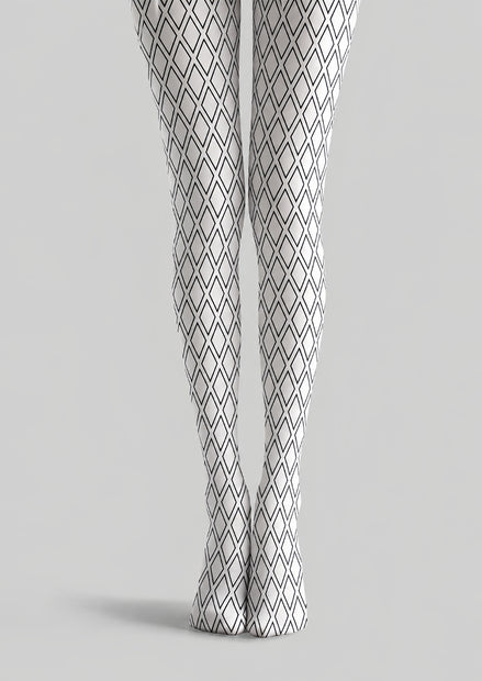 White Tights Black Diamond Lattice Graphic Pantyhose L68-41