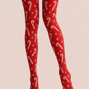 Christmas Red Tights Candy Cane Print Festive Hosiery L68-42