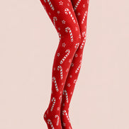Christmas Red Tights Candy Cane Print Festive Hosiery L68-42
