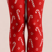 Christmas Red Tights Candy Cane Print Festive Hosiery L68-42