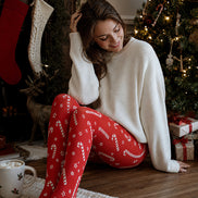 Christmas Red Tights Candy Cane Print Festive Hosiery L68-42