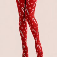 Christmas Red Tights Candy Cane Print Festive Hosiery L68-42