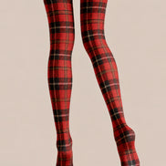 Red Black Tartan Tights Classic Plaid Pantyhose L68-43
