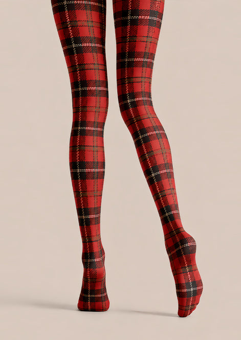 Red Black Tartan Tights Classic Plaid Pantyhose L68-43