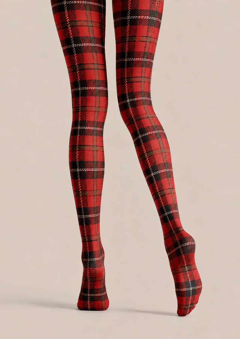 Red Black Tartan Tights Classic Plaid Pantyhose L68-43