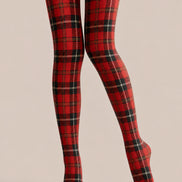 Red Black Tartan Tights Classic Plaid Pantyhose L68-43