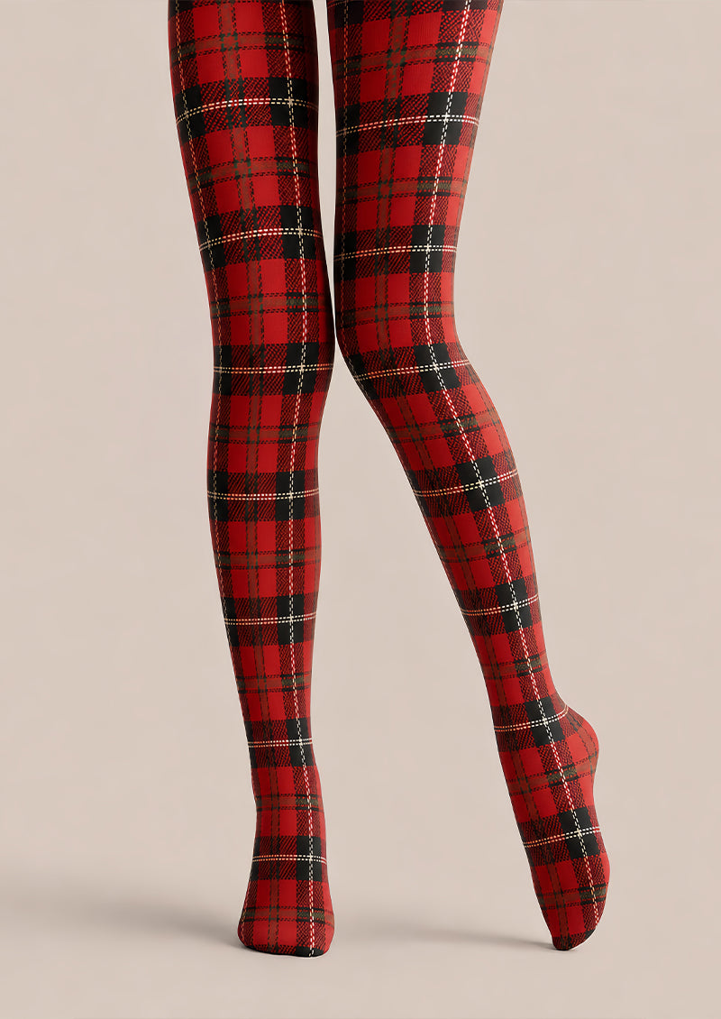 Red Black Tartan Tights Classic Plaid Pantyhose L68-43