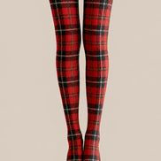 Red Black Tartan Tights Classic Plaid Pantyhose L68-43