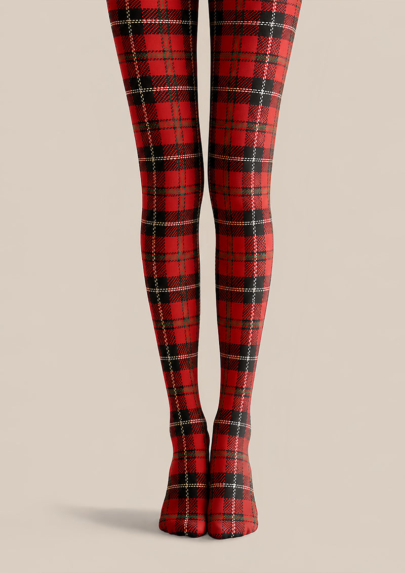 Red Black Tartan Tights Classic Plaid Pantyhose L68-43