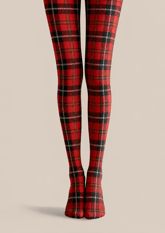 Red Black Tartan Tights Classic Plaid Pantyhose L68-43