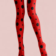 Red Polka Dot Tights Black Spot Pantyhose L68-44