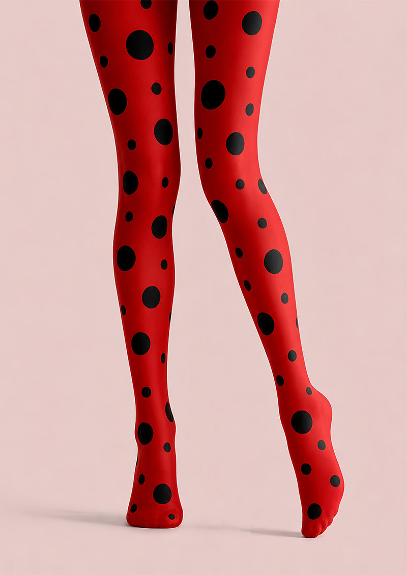 Red Polka Dot Tights Black Spot Pantyhose L68-44