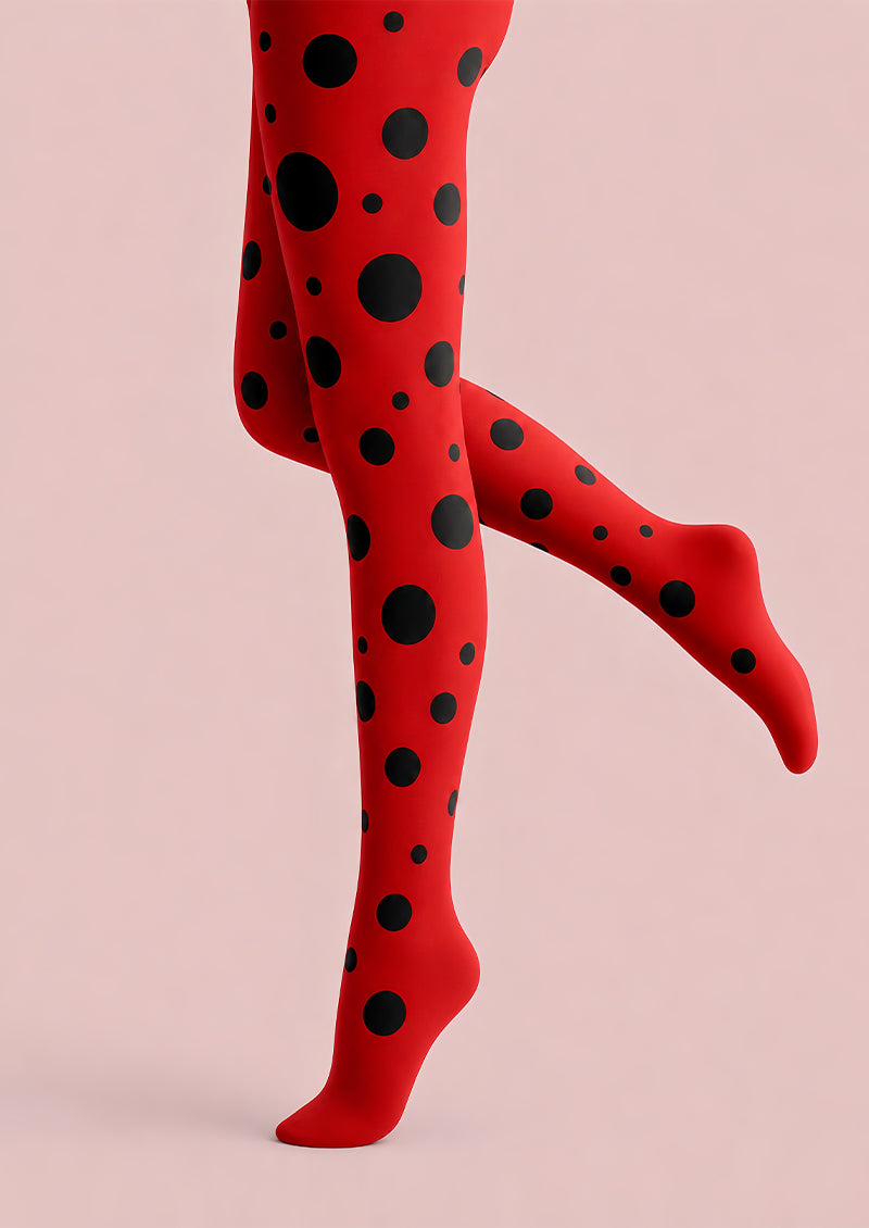 Red Polka Dot Tights Black Spot Pantyhose L68-44