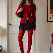 Red Polka Dot Tights Black Spot Pantyhose L68-44