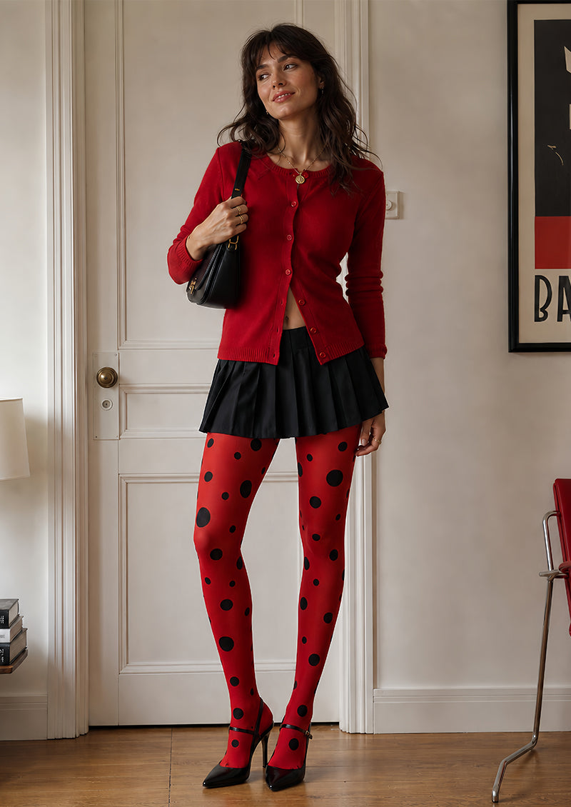Red Polka Dot Tights Black Spot Pantyhose L68-44